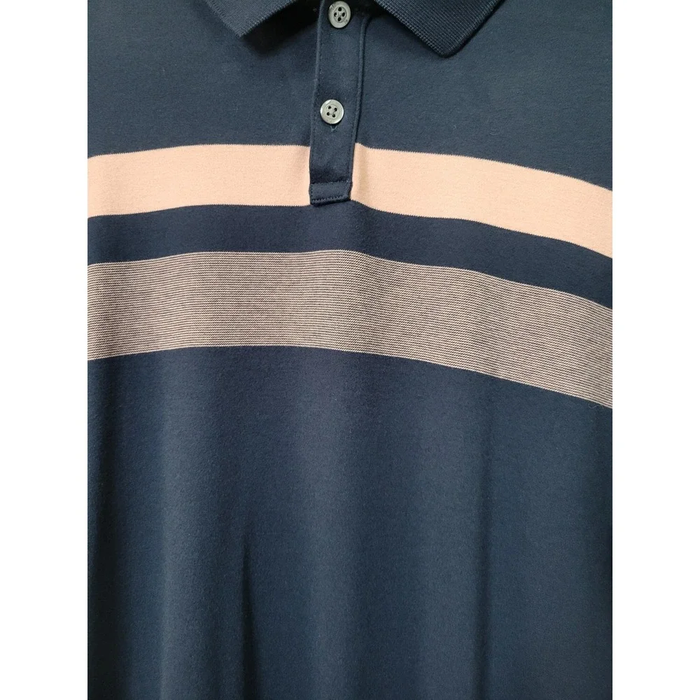 Banana Republic Mens Dress Polo Large Navy Blue Pink Striped Short Sleeve 215